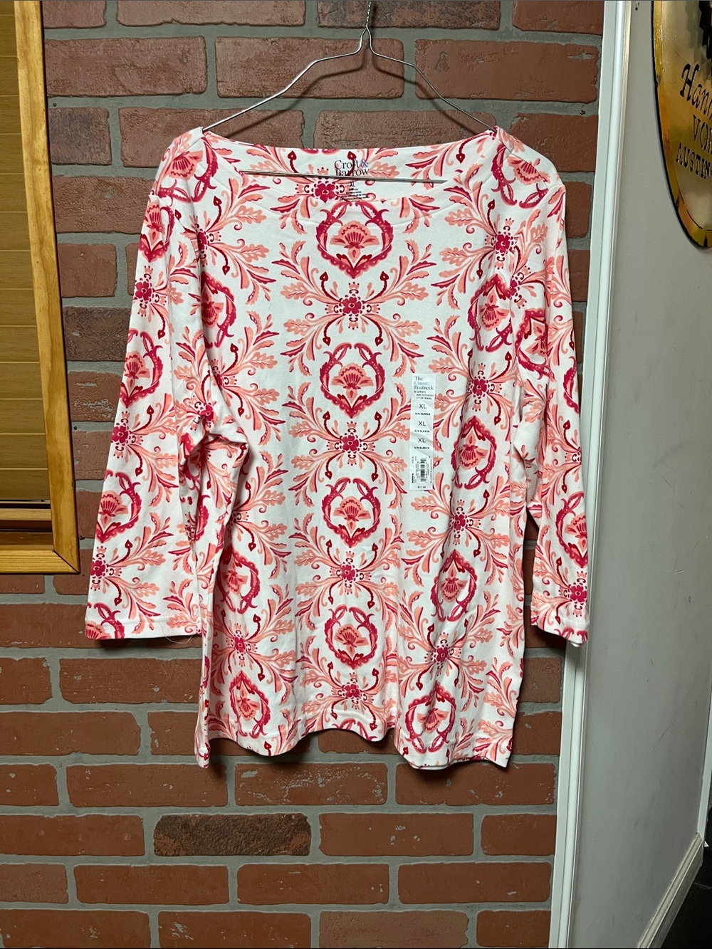 croft & barrow Pink and Coral Floral Medallion Long Sleeve Top